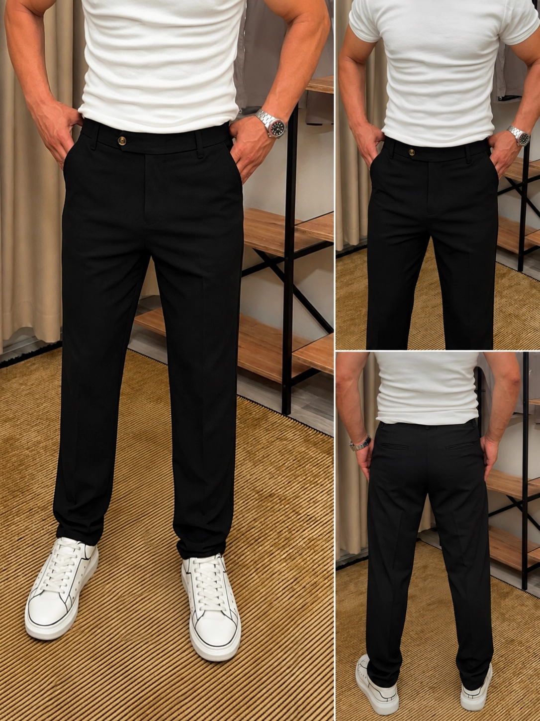 DİL DETAYLI REGULAR KUMAŞ PANTOLON SİYAH 